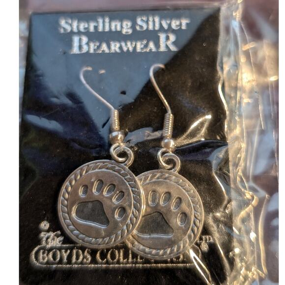 NWT Sterling Silver Boyds Collection Bearwear Paw Print Dangle Earrings - Picture 1 of 4